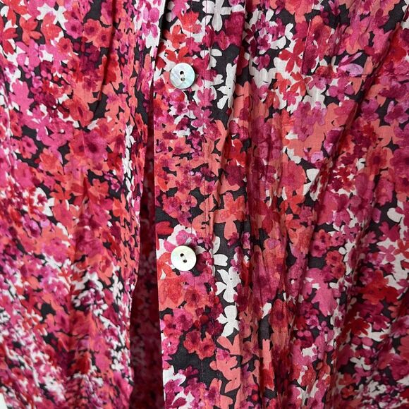 J. Jill Shirt Womens Large Red Pink Multi Floral Button Front Long Sleeve Blouse - Picture 3 of 7